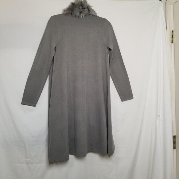 Alfani Faux Fur Trim Sweater Ribbed Open Cardigan Coatigan Gray Hi/Low Size XS - Picture 6 of 8